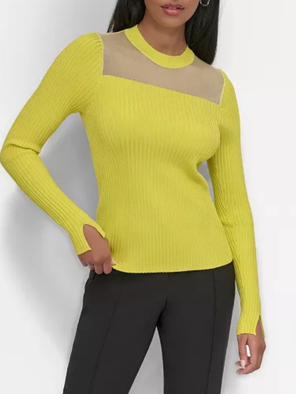 DKNY
Women's Ribbed Split-Cuff Sheer-Bib Sweater